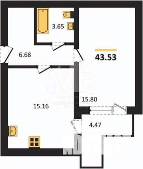 1-к квартира, вторичка, 44м2, 7/9 этаж