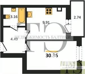 1-к квартира, вторичка, 30м2, 4/9 этаж