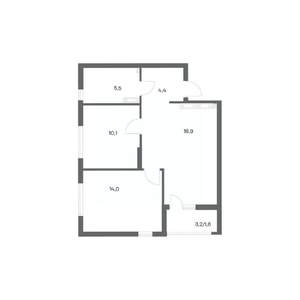 2-к квартира, строящийся дом, 55м2, 13/18 этаж