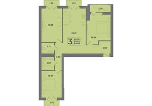 3-к квартира, строящийся дом, 92м2, 8/8 этаж