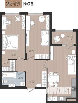 2-к квартира, строящийся дом, 72м2, 2/9 этаж