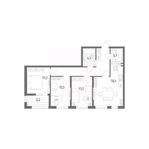 3-к квартира, строящийся дом, 75м2, 4/8 этаж