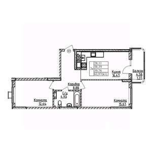 2-к квартира, строящийся дом, 60м2, 8/9 этаж