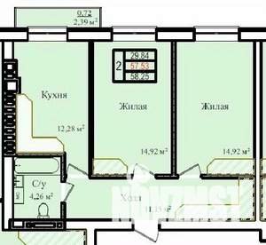 2-к квартира, строящийся дом, 58м2, 5/9 этаж