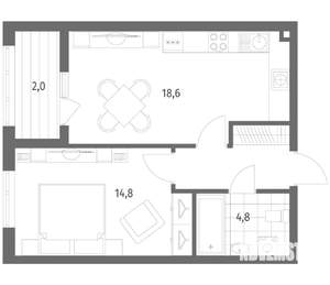 1-к квартира, вторичка, 45м2, 1/8 этаж