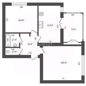 2-к квартира, вторичка, 60м2, 3/6 этаж