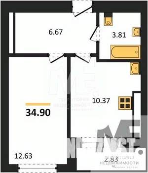 1-к квартира, вторичка, 35м2, 3/9 этаж