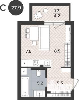 1-к квартира, вторичка, 28м2, 1/9 этаж