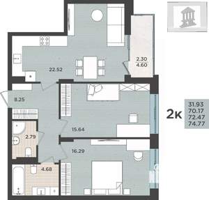 2-к квартира, вторичка, 70м2, 4/8 этаж