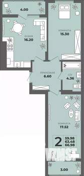 2-к квартира, вторичка, 63м2, 4/8 этаж