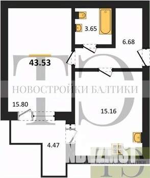 1-к квартира, вторичка, 44м2, 4/9 этаж