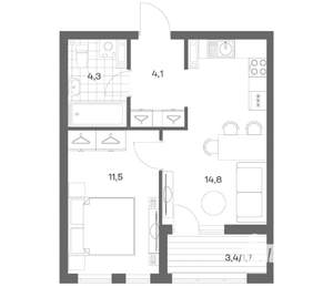 1-к квартира, строящийся дом, 36м2, 2/18 этаж