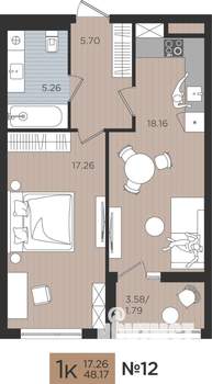 1-к квартира, вторичка, 48м2, 4/10 этаж