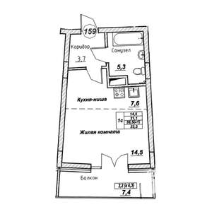 Студия квартира, вторичка, 33м2, 7/7 этаж