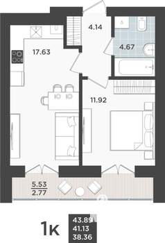 1-к квартира, строящийся дом, 41м2, 10/10 этаж