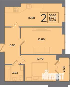 2-к квартира, вторичка, 54м2, 2/8 этаж