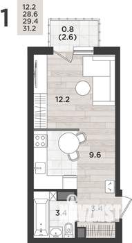 1-к квартира, вторичка, 29м2, 5/12 этаж
