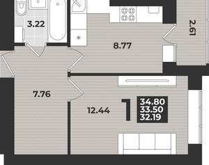 1-к квартира, вторичка, 35м2, 1/9 этаж