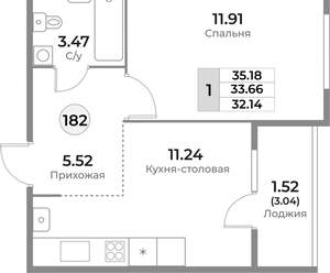 1-к квартира, вторичка, 34м2, 1/10 этаж