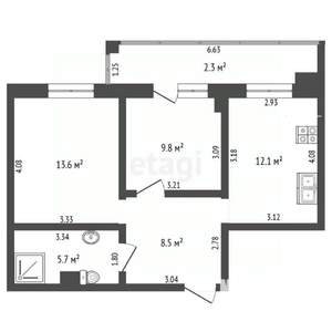 2-к квартира, вторичка, 58м2, 7/8 этаж