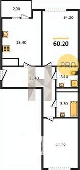 2-к квартира, вторичка, 60м2, 2/9 этаж