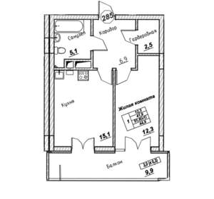 1-к квартира, вторичка, 45м2, 6/7 этаж