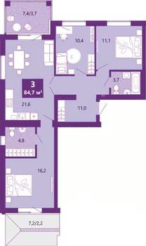 3-к квартира, вторичка, 85м2, 2/4 этаж