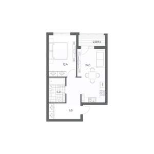 1-к квартира, строящийся дом, 43м2, 7/18 этаж