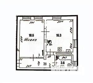 1-к квартира, вторичка, 46м2, 1/2 этаж