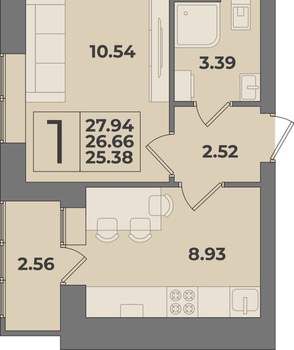 1-к квартира, вторичка, 28м2, 1/9 этаж