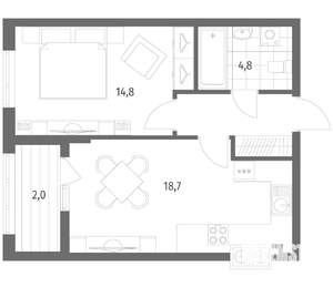 1-к квартира, строящийся дом, 45м2, 1/8 этаж
