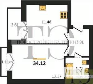 1-к квартира, вторичка, 34м2, 9/9 этаж