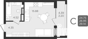 1-к квартира, строящийся дом, 27м2, 4/9 этаж