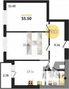 2-к квартира, вторичка, 56м2, 8/9 этаж