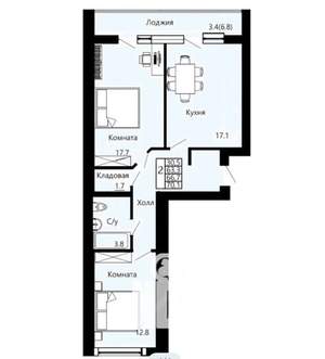 2-к квартира, вторичка, 70м2, 1/9 этаж