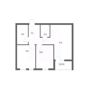 2-к квартира, строящийся дом, 56м2, 2/18 этаж