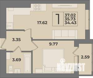 1-к квартира, строящийся дом, 37м2, 3/9 этаж