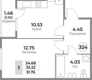 1-к квартира, вторичка, 33м2, 2/10 этаж