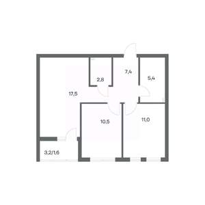 2-к квартира, строящийся дом, 56м2, 1/18 этаж