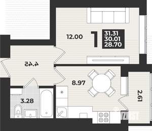 1-к квартира, вторичка, 31м2, 6/9 этаж