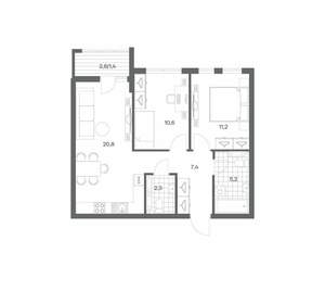 2-к квартира, строящийся дом, 59м2, 7/9 этаж