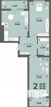 2-к квартира, вторичка, 63м2, 5/8 этаж