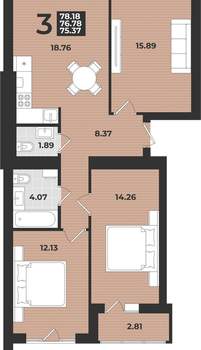 3-к квартира, вторичка, 81м2, 9/9 этаж