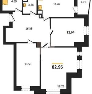 3-к квартира, вторичка, 83м2, 3/25 этаж
