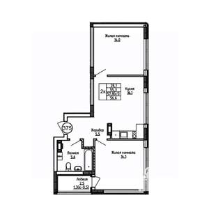 2-к квартира, вторичка, 57м2, 3/9 этаж