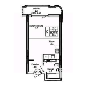 Студия квартира, вторичка, 34м2, 2/9 этаж
