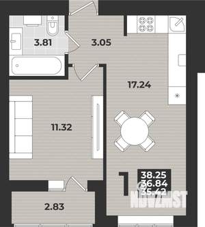 1-к квартира, вторичка, 38м2, 6/9 этаж