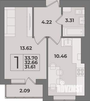 1-к квартира, вторичка, 34м2, 9/9 этаж