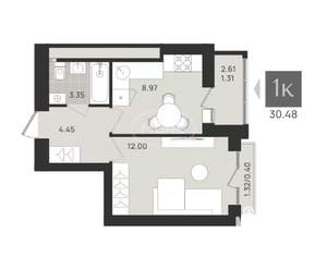 1-к квартира, вторичка, 30м2, 9/9 этаж