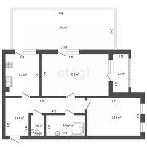 2-к квартира, вторичка, 66м2, 1/4 этаж